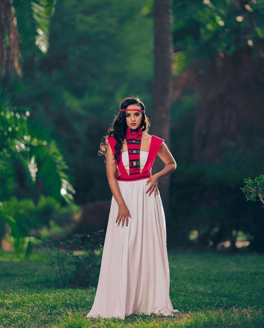 Modern Red Kemise Oromo Dress Traditional Handwoven Oromo Clothing Simple Ethiopian Dress