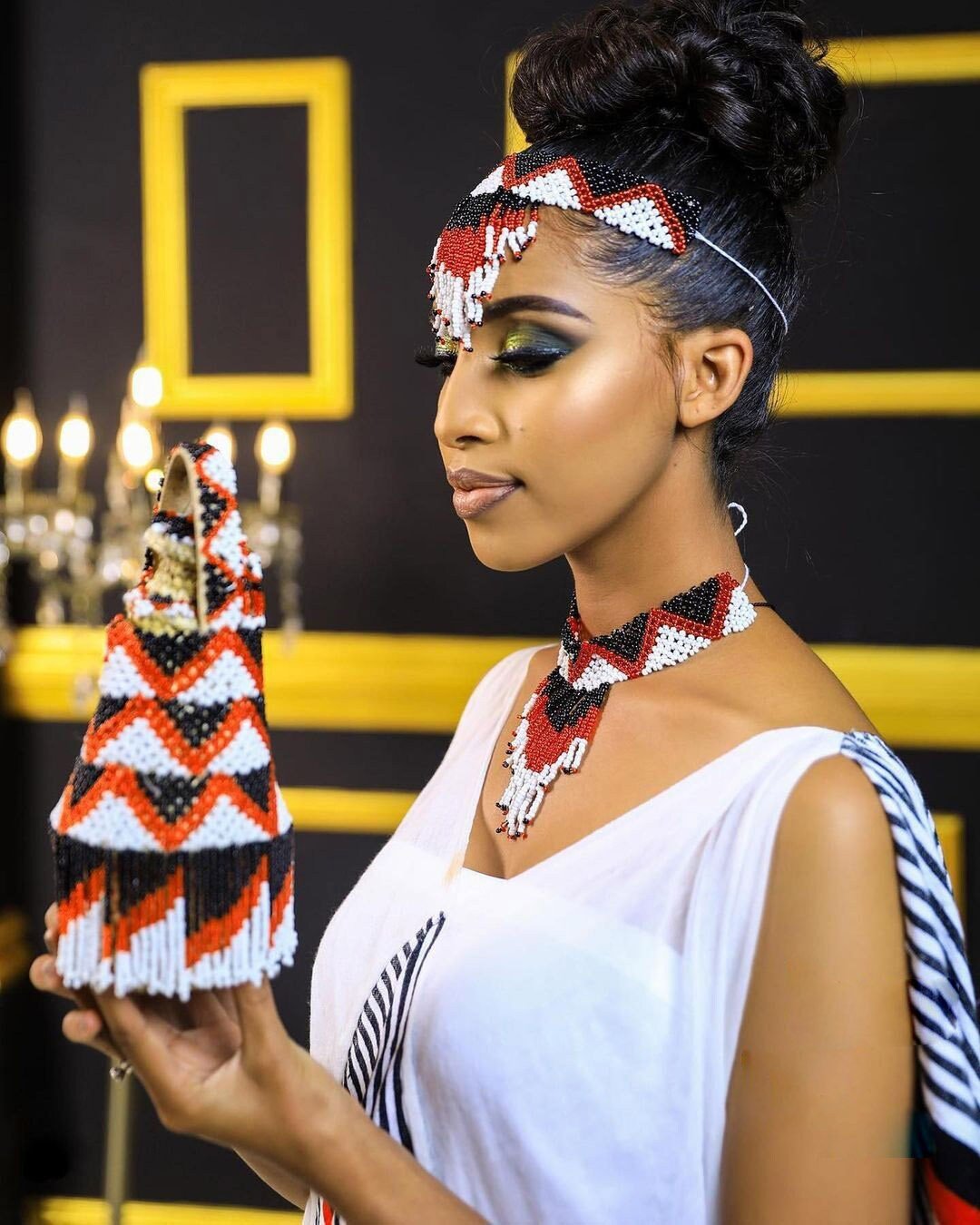 A Modern Abbaa Gadaa Oromo Dress With Accessories