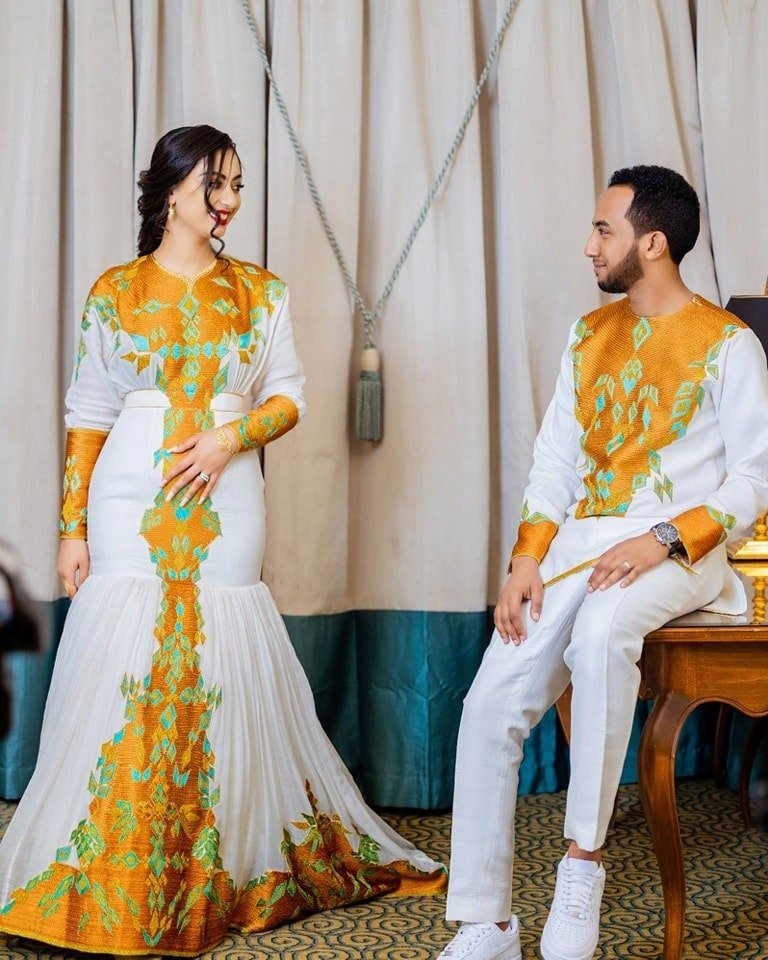 Couples Matching Traditional Cloth with Vibrant Tilf for Men and Women , habesha libs, habesha kemis, ሀበሻ