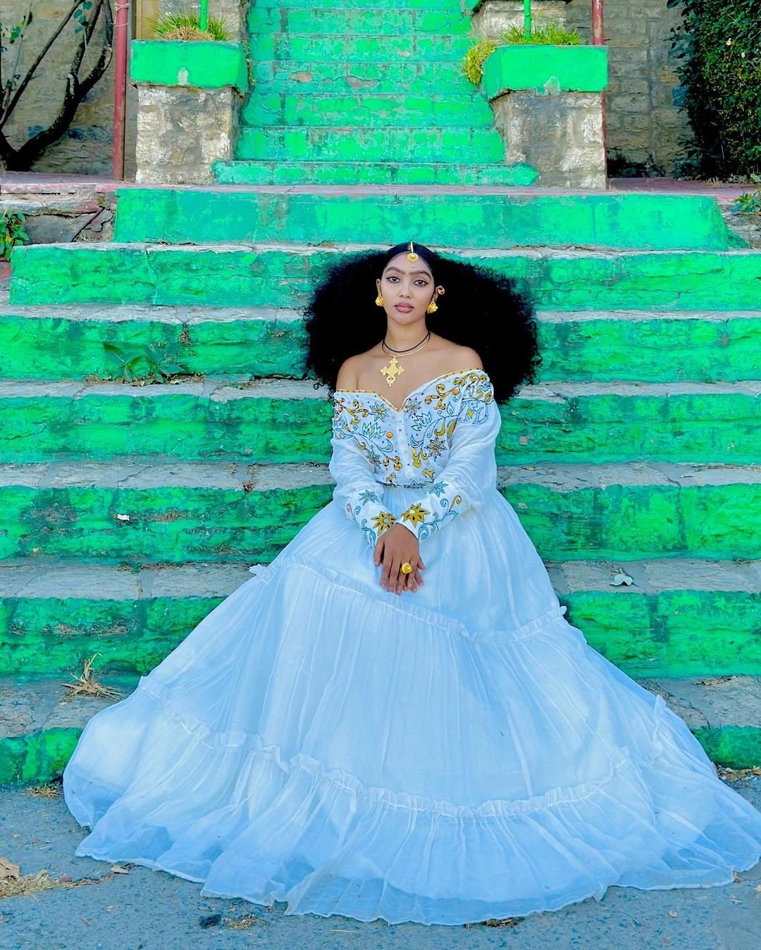 Elegant Habesha Kemis with Menen Fabric and Exquisite Tilf Design, Habesha dress, Eritrean dress, ሀበሻ