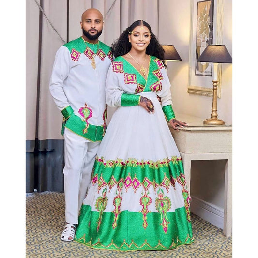 Couples' Habesha Wedding Cloth Habesha Wedding Dress Couples' Habesha Cloth Habesha Kemis Zuria Habesha Cloth for Couples ሀበሻ ቀሚስ ሀበሻ ልብስ