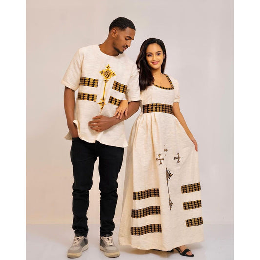 Couples' Habesha Cloth Couples' Habesha Libs Habesha Kemis Zuria Habesha Cloth for Couples ሀበሻ ቀሚስ ሀበሻ ልብስ