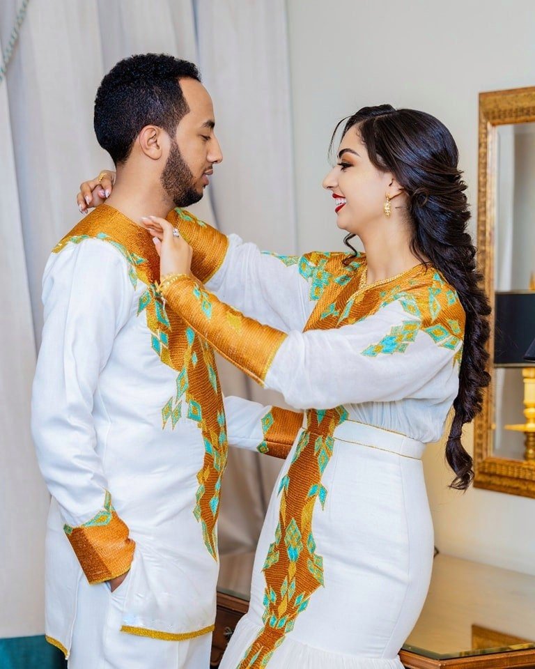 Couples Matching Traditional Cloth with Vibrant Tilf for Men and Women , habesha libs, habesha kemis, ሀበሻ
