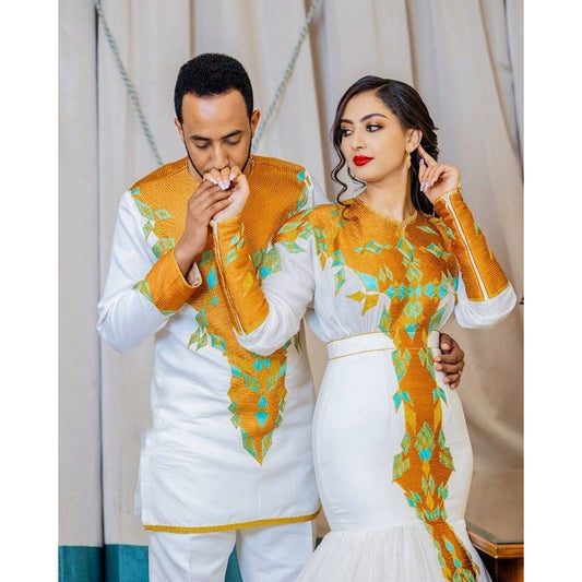 Couples Matching Traditional Cloth with Vibrant Tilf for Men and Women , habesha libs, habesha kemis, ሀበሻ