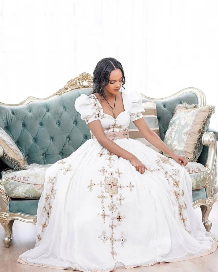 Timeless Silver Habesha Wedding Dress