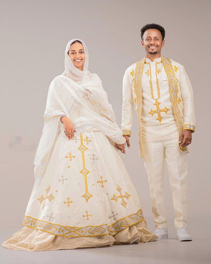 Handwoven Couples Matching Traditional Cloth for Men and Women Wedding Habesha Cloth ሀበሻ