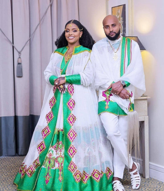 Couples' Habesha Wedding Cloth Habesha Wedding Dress Couples' Habesha Cloth Habesha Kemis Zuria Habesha Cloth for Couples ሀበሻ ቀሚስ ሀበሻ ልብስ