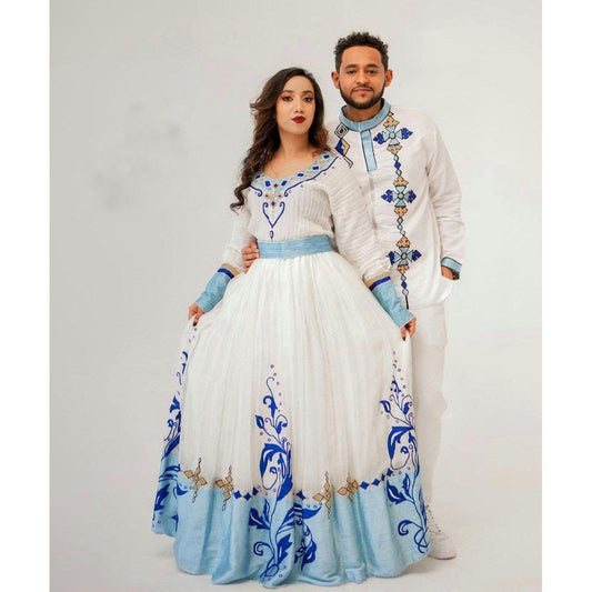 Couples' Habesha Wedding Cloth Habesha Wedding Dress Couples' Habesha Cloth Habesha Kemis Zuria Habesha Cloth for Couples ሀበሻ ቀሚስ ሀበሻ ልብስ