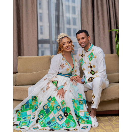 Couples' Wedding Cloth Habesha Wedding Dress Couples' Habesha Cloth Habesha Kemis Zuria Habesha Cloth for Couples ሀበሻ ቀሚስ ሀበሻ ልብስ