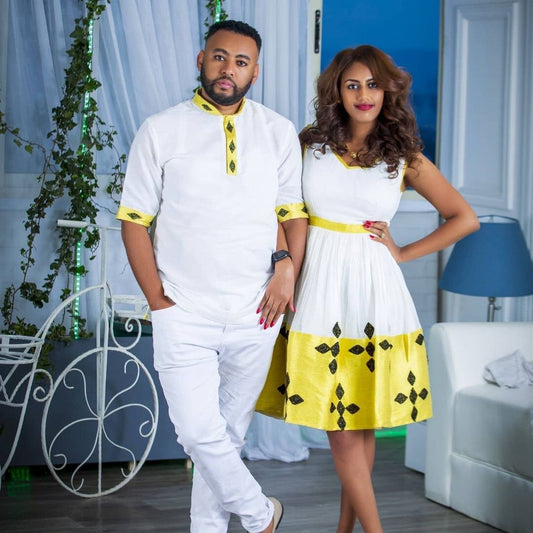 Couples' Habesha New Year Cloth Habesha New Year Dress Couples' Habesha Cloth Habesha Kemis Zuria Habesha Cloth for Couples ሀበሻ ቀሚስ ሀበሻ ልብስ