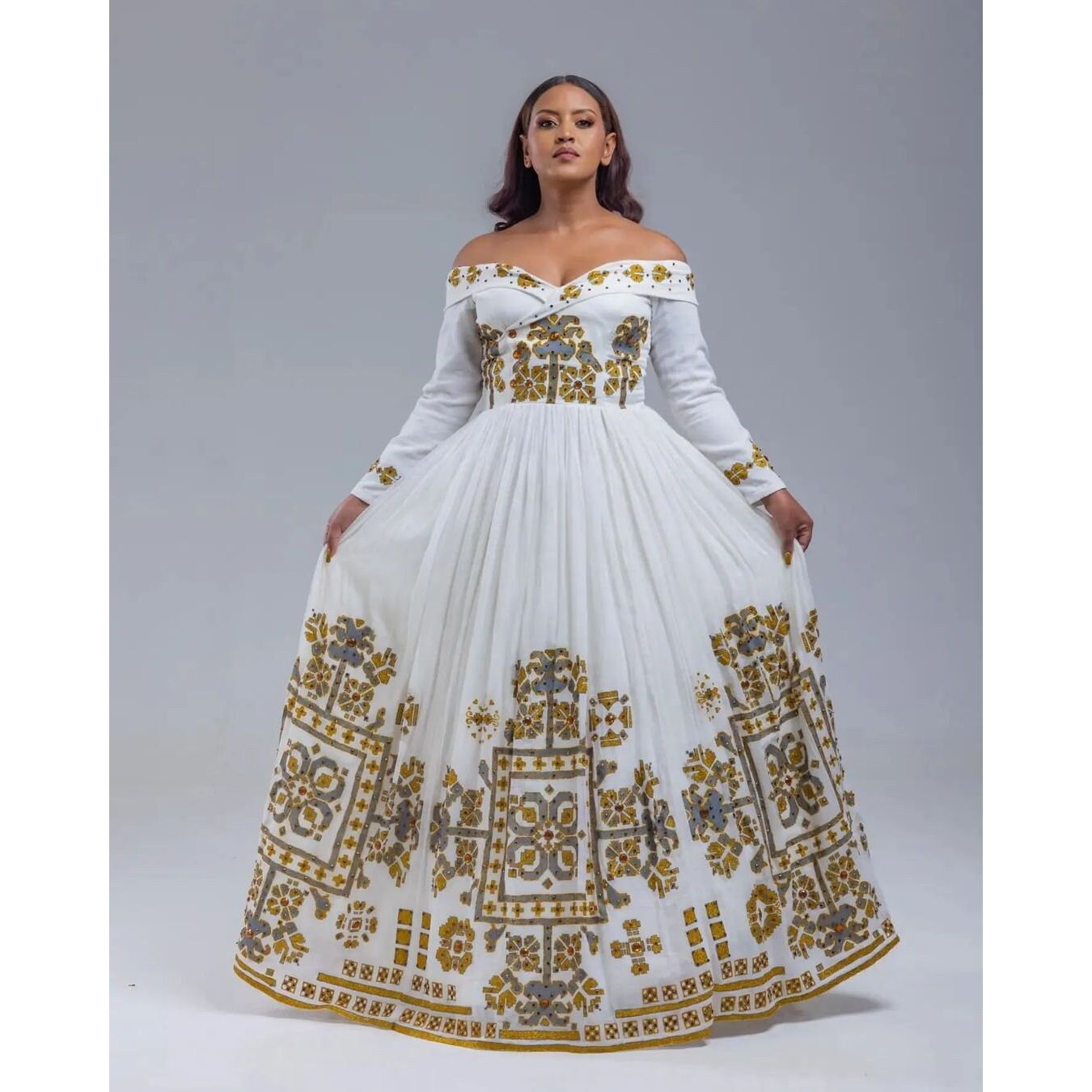 Elegant Habesha Dress Embroidery Habesha Dress Habesha Kemis Zuria Traditional Ethiopian Dress Eritrean Dress ሀበሻ ቀሚስ ሀበሻ ልብስ