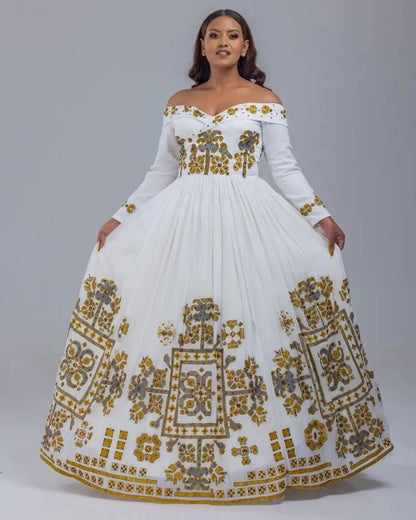 Elegant Habesha Dress Embroidery Habesha Dress Habesha Kemis Zuria Traditional Ethiopian Dress Eritrean Dress ሀበሻ ቀሚስ ሀበሻ ልብስ