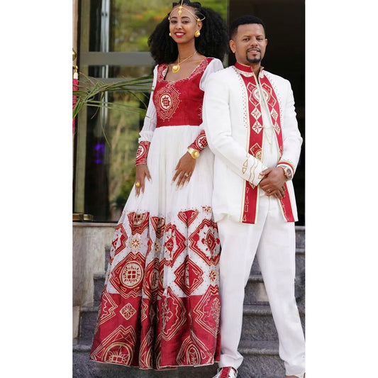 Couples' Wedding Cloth Habesha Wedding Dress Couples' Habesha Cloth Habesha Kemis Zuria Habesha Cloth for Couples ሀበሻ ቀሚስ ሀበሻ ልብስ