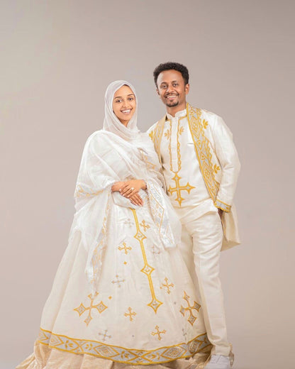 Handwoven Couples Matching Traditional Cloth for Men and Women Wedding Habesha Cloth ሀበሻ