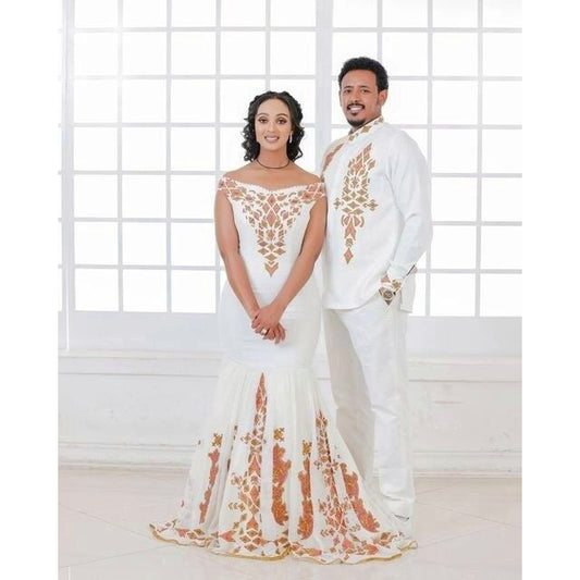 Beautiful Wedding Outfit Couples' Wedding Cloth Habesha Couples' Wedding Dress Zuria Habesha Cloth for Couples ሀበሻ ቀሚስ ሀበሻ ልብስ