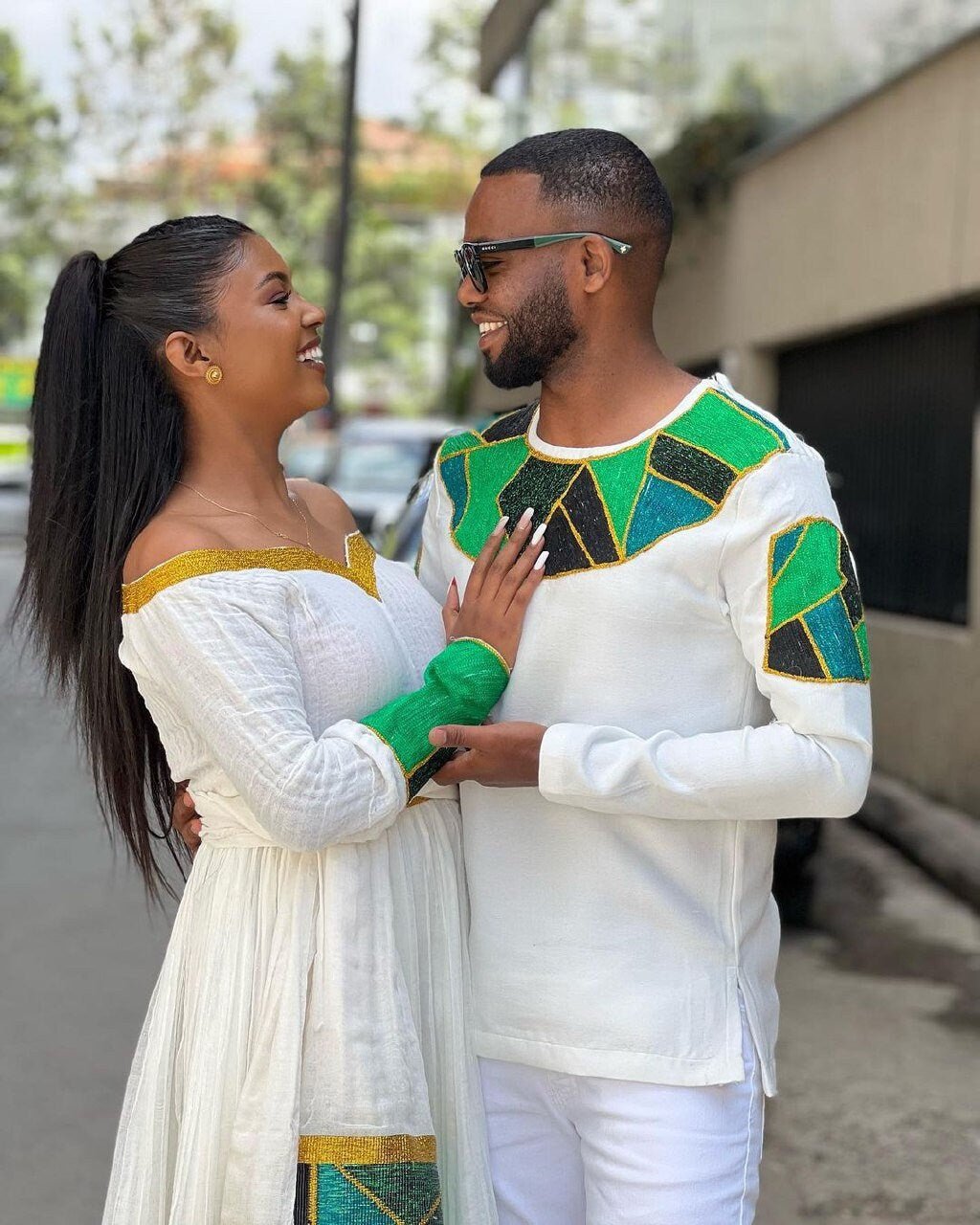 Beautiful New Year Outfit Couples' Habesha Cloth Habesha Couples' Dress Zuria Habesha Cloth for Couples ሀበሻ ቀሚስ ሀበሻ ልብስ