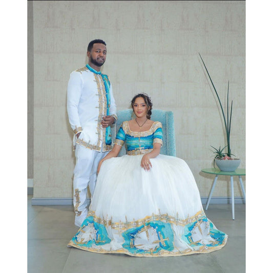 Couples' Wedding Cloth Habesha Wedding Dress Couples' Habesha Cloth Habesha Kemis Zuria Habesha Cloth for Couples ሀበሻ ቀሚስ ሀበሻ ልብስ