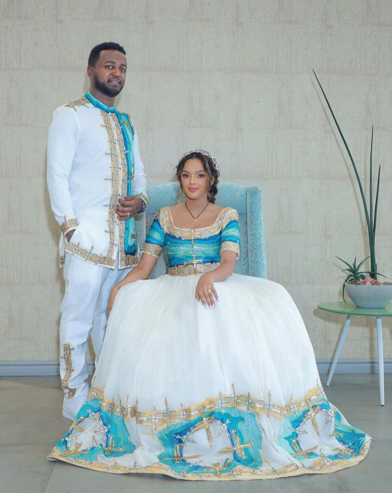 Couples' Wedding Cloth Habesha Wedding Dress Couples' Habesha Cloth Habesha Kemis Zuria Habesha Cloth for Couples ሀበሻ ቀሚስ ሀበሻ ልብስ