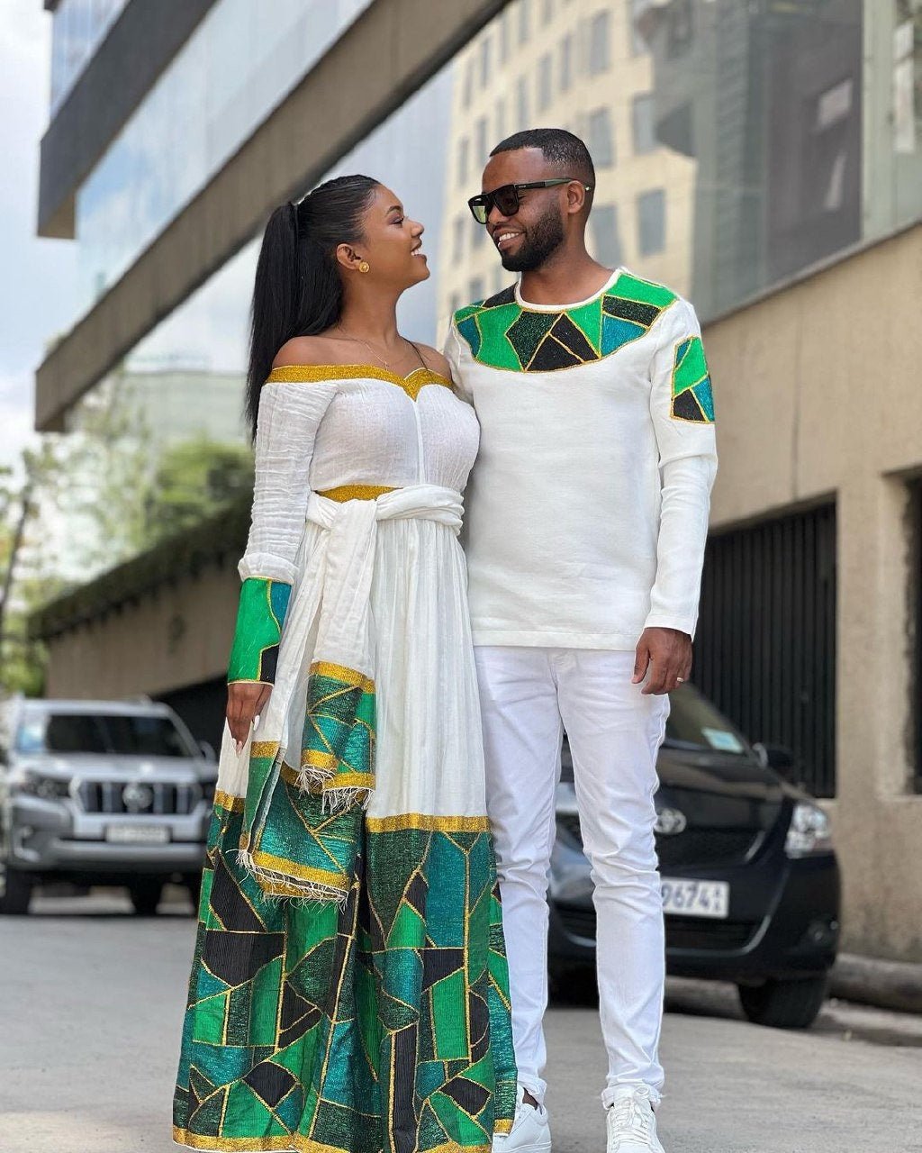 Beautiful New Year Outfit Couples' Habesha Cloth Habesha Couples' Dress Zuria Habesha Cloth for Couples ሀበሻ ቀሚስ ሀበሻ ልብስ