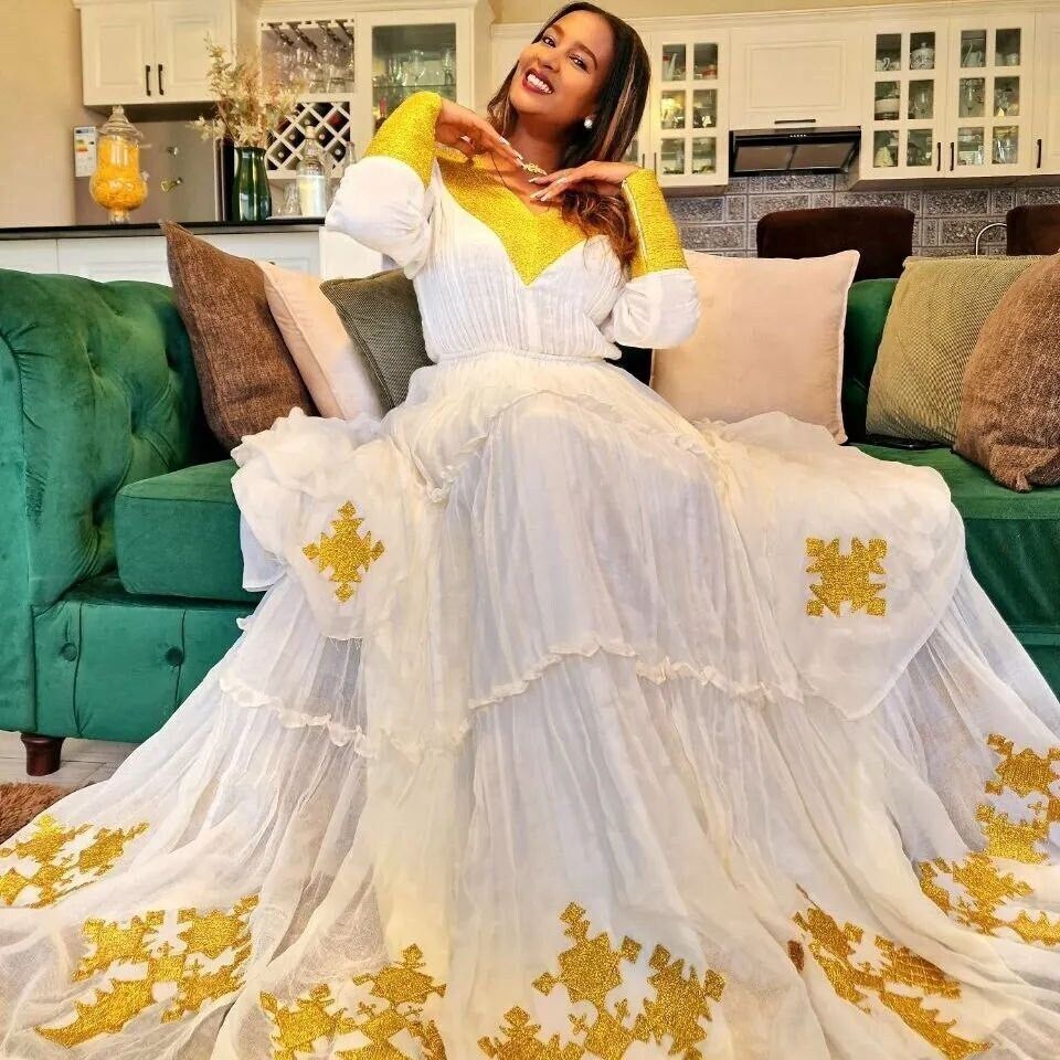 Yellow Habesha Dress Ethiopian Dress Women's Dress Habesha Kemis Eritrean Dress Women's Style ሀበሻ ቀሚስ ሀበሻ ልብስ