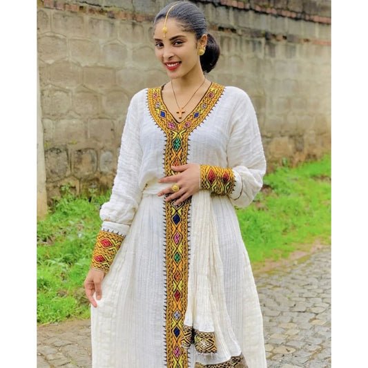 Bright Ethiopian Dress Habesha Dress Women's Dress Habesha Kemis Eritrean Dress Women's Style ሀበሻ ቀሚስ ሀበሻ ልብስ