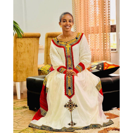 Vibrant Ethiopian Dress Simple Habesha Dress Women's Dress Habesha Kemis Eritrean Dress Women's Style ሀበሻ ቀሚስ ሀበሻ ልብስ