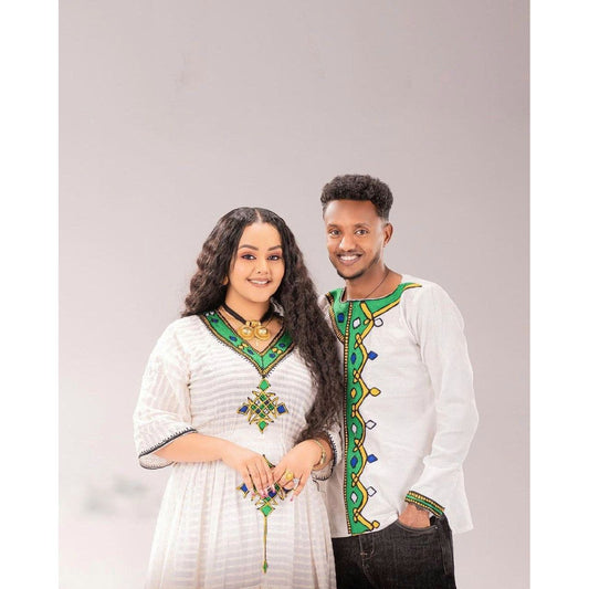Beautiful Habesha Cloth For Couples' Habesha Couples' Outfit Habesha Dress Zuria Habesha Cloth for Couples ሀበሻ ቀሚስ ሀበሻ ልብስ