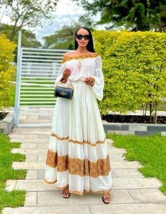 Exquisite Habesha Dress Modern Habesha Kemis Simple Ethiopian Dress Women's Dress Eritrean Dress Women's Style ሀበሻ ቀሚስ ሀበሻ ልብስ
