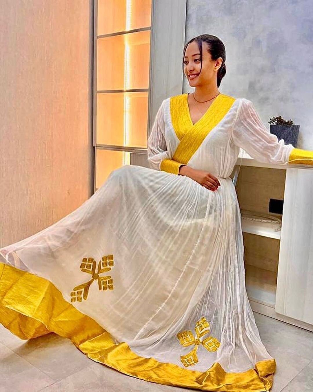 Yellow Habesha Dress Modern Habesha Kemis Simple Ethiopian Dress Women's Dress Eritrean Dress Women's Style ሀበሻ ቀሚስ ሀበሻ ልብስ