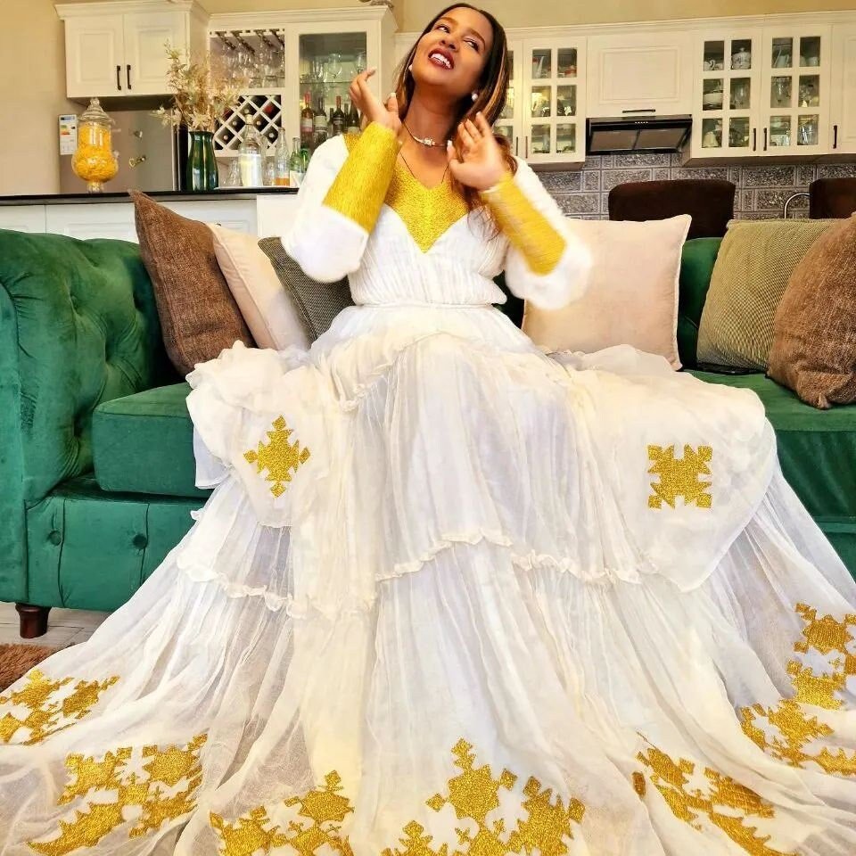 Yellow Habesha Dress Ethiopian Dress Women's Dress Habesha Kemis Eritrean Dress Women's Style ሀበሻ ቀሚስ ሀበሻ ልብስ