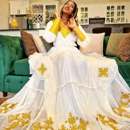 Yellow Habesha Dress Ethiopian Dress Women's Dress Habesha Kemis Eritrean Dress Women's Style ሀበሻ ቀሚስ ሀበሻ ልብስ
