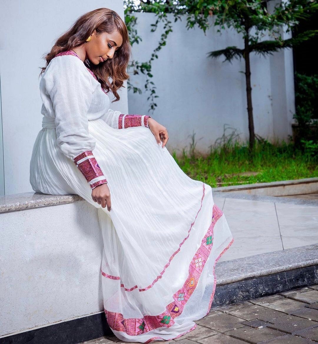 Modern Habesha Kemis Exquisite Habesha Dress Simple Ethiopian Dress Women's Dress Eritrean Dress Women's Style ሀበሻ ቀሚስ ሀበሻ ልብስ