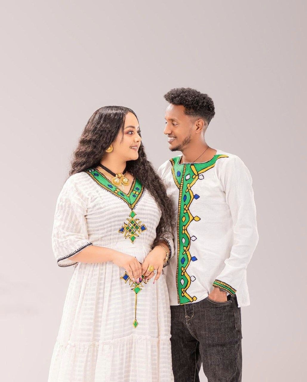 Beautiful Habesha Cloth For Couples' Habesha Couples' Outfit Habesha Dress Zuria Habesha Cloth for Couples ሀበሻ ቀሚስ ሀበሻ ልብስ