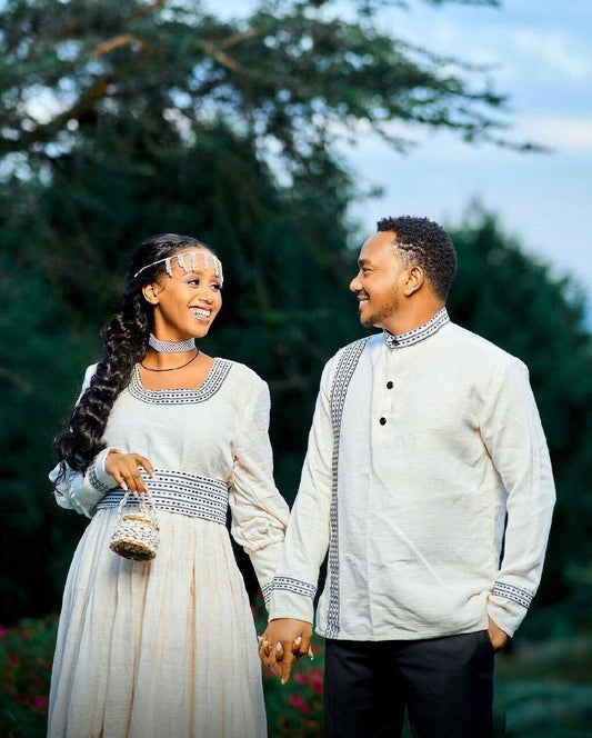 Elegant Oromo Outfit For Couples' Oromo Couples' Outfit With Accessories Habesha Cloth for Couples ሀበሻ ቀሚስ ሀበሻ ልብስ