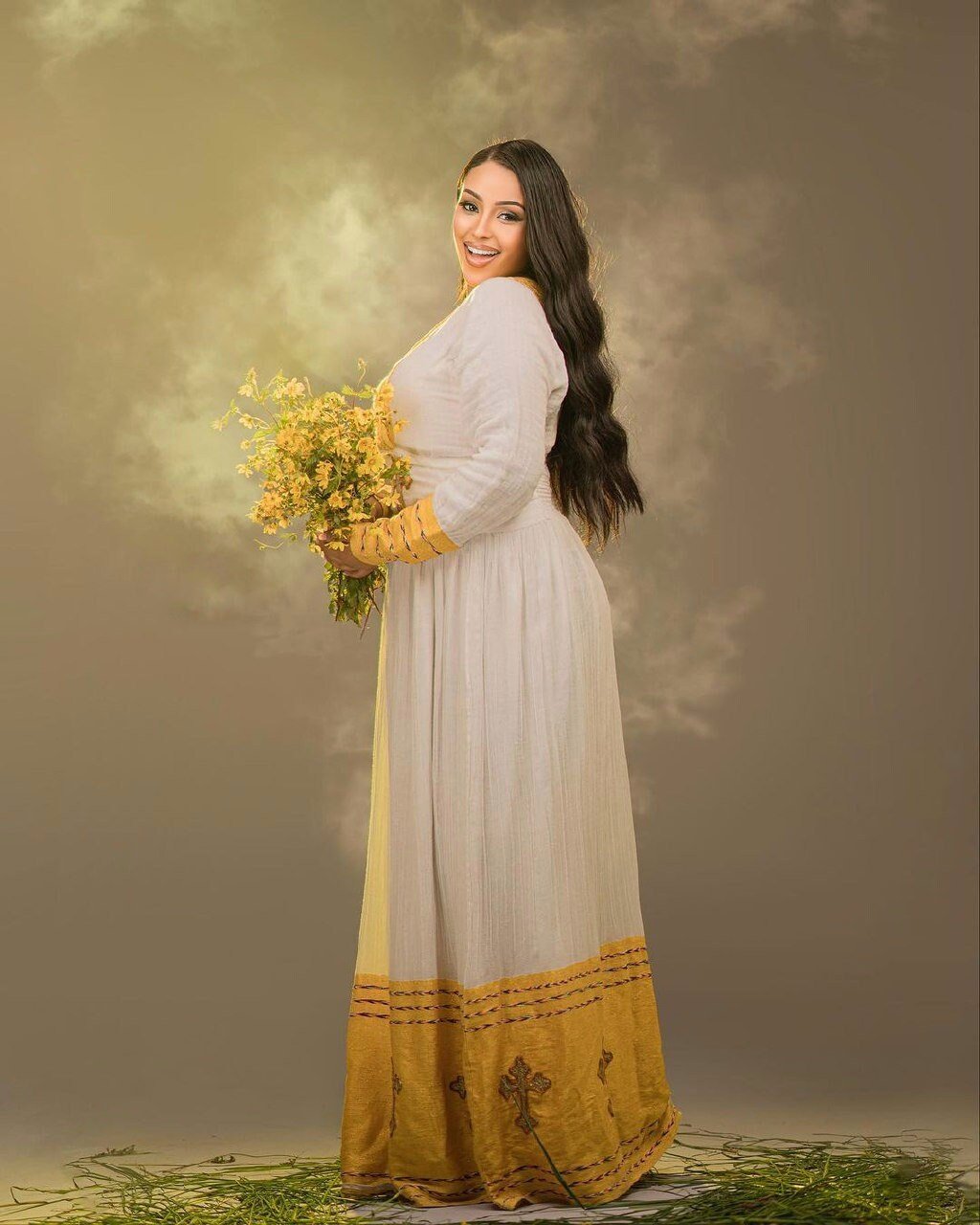 Yellow New Year's Habesha Kemis Modern Habesha Libs For New Year's ሀበሻ ቀሚስ ሀበሻ ልብስ