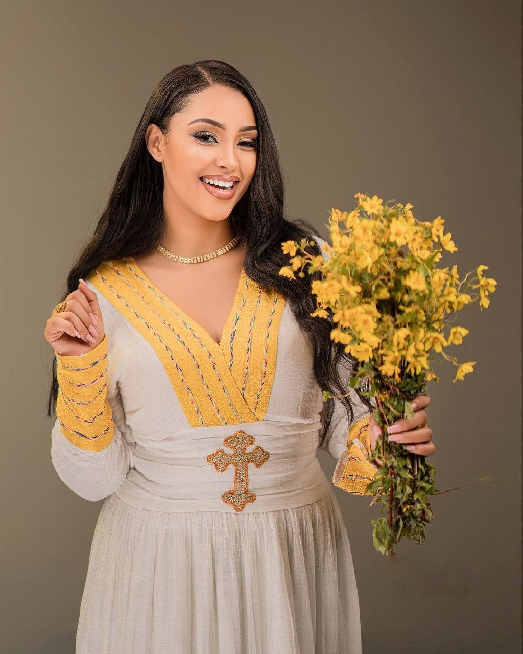 Yellow New Year's Habesha Kemis Modern Habesha Libs For New Year's ሀበሻ ቀሚስ ሀበሻ ልብስ