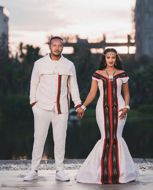 Cultural Oromo Couples' Outfit With Accessories Oromo Dress Design ሀበሻ ቀሚስ ሀበሻ ልብስ