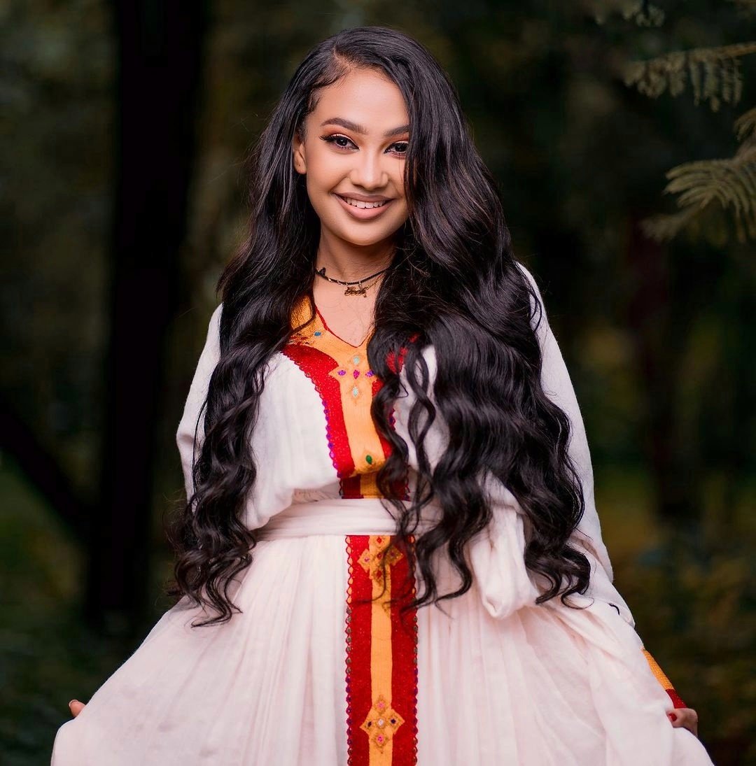 Vibrant red tilf habesha dress handwoven habesha libs