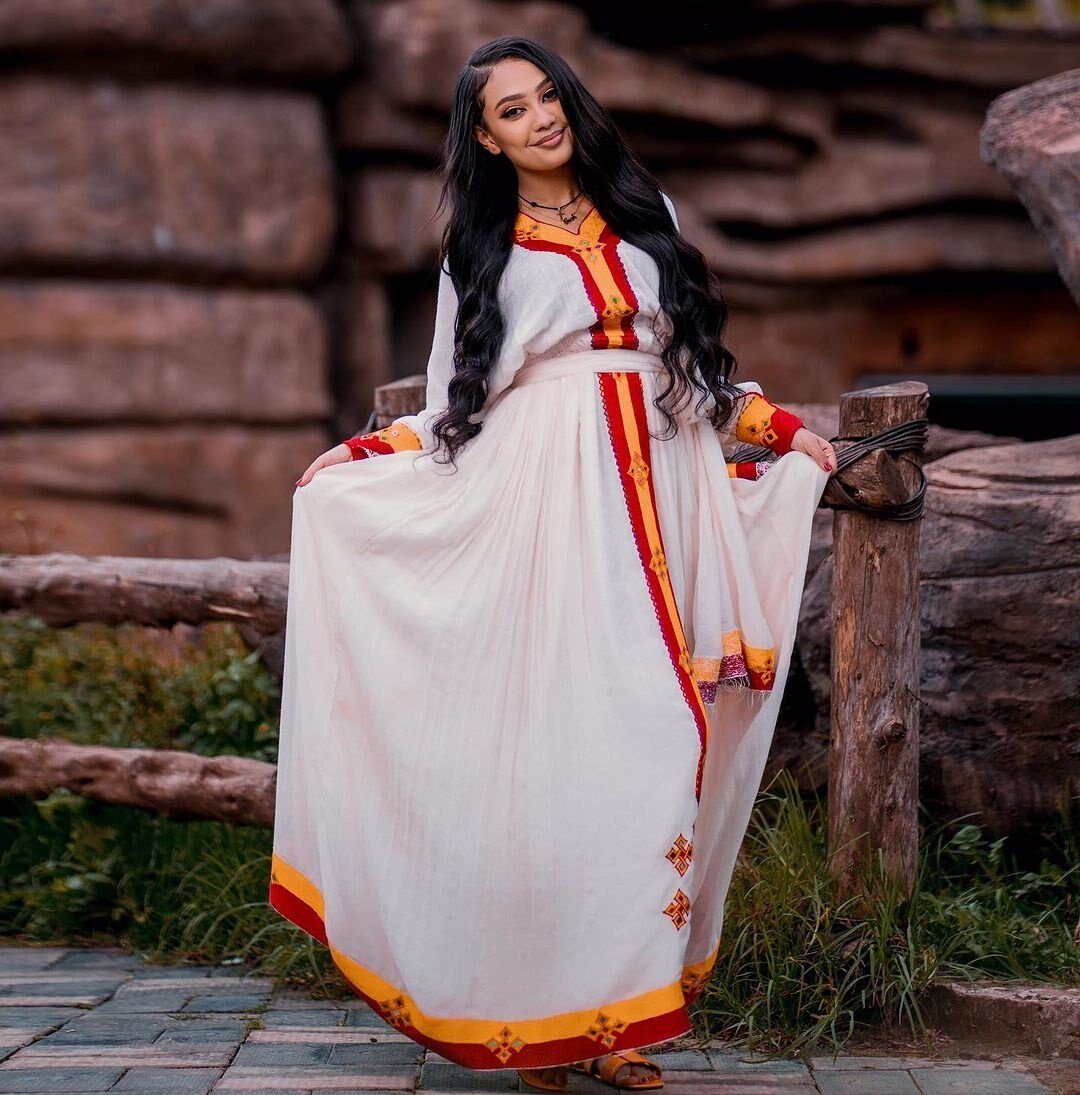 Vibrant red tilf habesha dress handwoven habesha libs