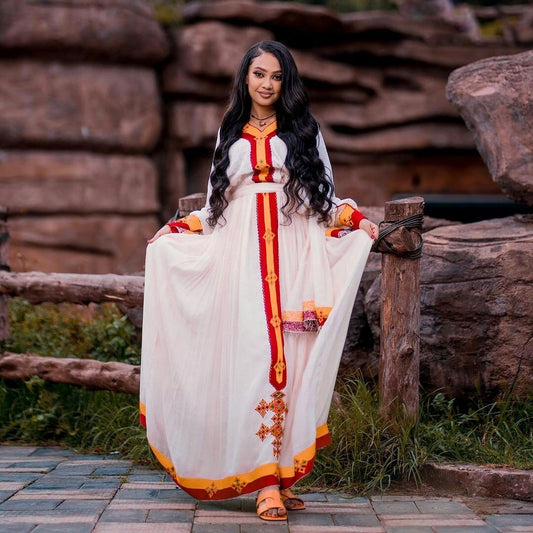 Vibrant red tilf habesha dress handwoven habesha libs