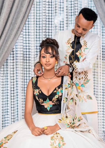 Black design Wedding Outfit Habesha Couple's Outfit Habesha Dress Habesha Kemis ሀበሻ ቀሚስ ሀበሻ ልብስ