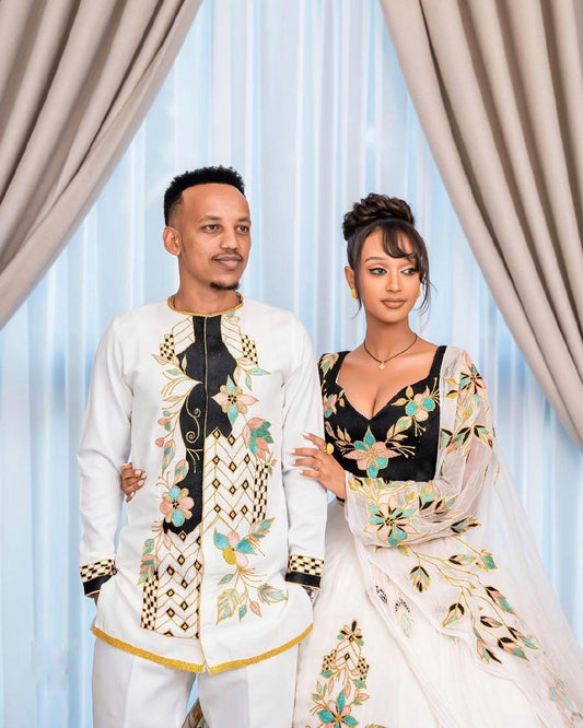 Black design Wedding Outfit Habesha Couple's Outfit Habesha Dress Habesha Kemis ሀበሻ ቀሚስ ሀበሻ ልብስ