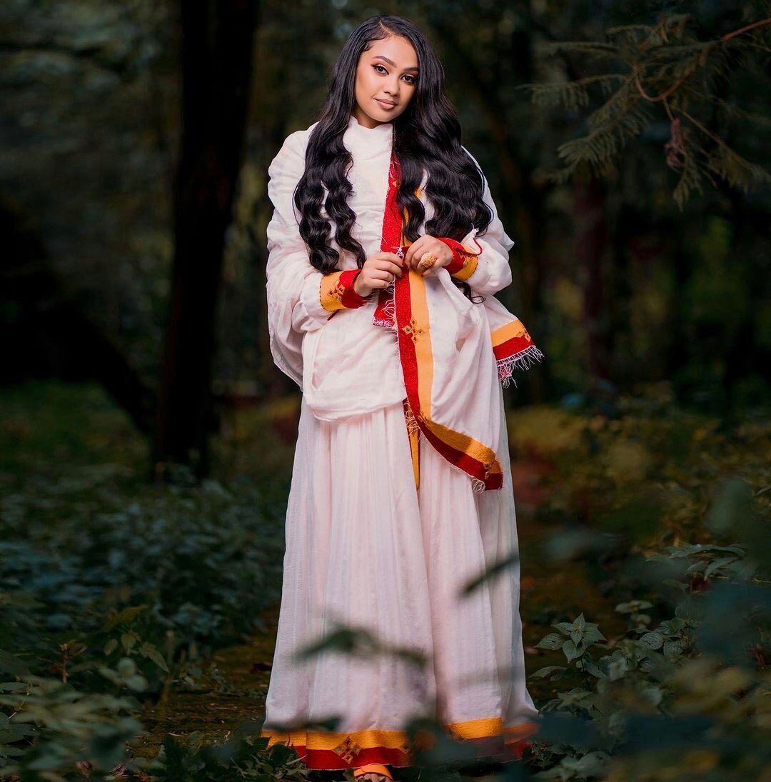 Vibrant red tilf habesha dress handwoven habesha libs