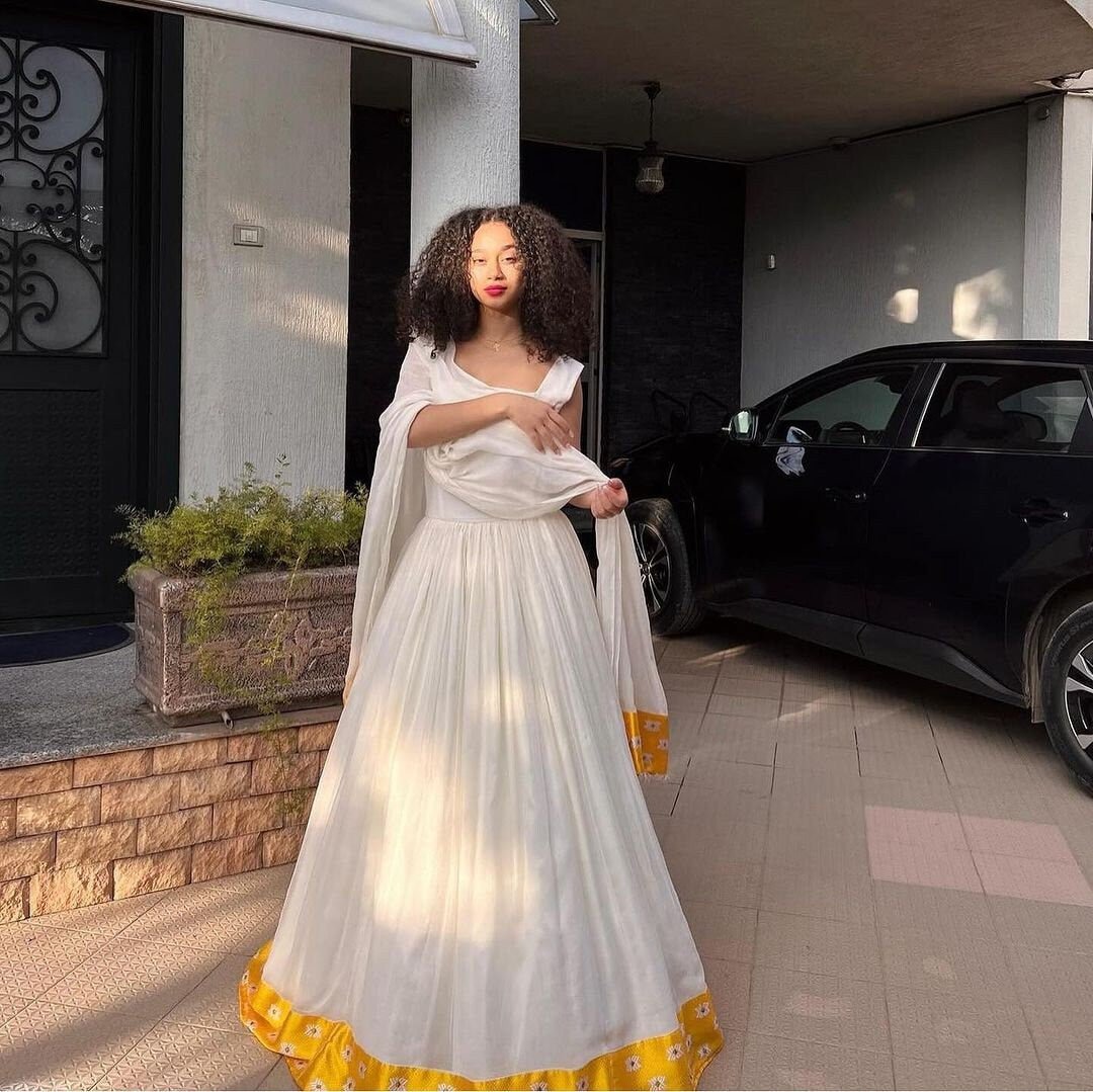 Simple yellow Habesha Dress Habesha Kemis Habesha Libs es0076