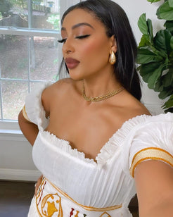 Exquisite Modern Habesha Dress with Colorful Design Habesha Kemis Habe