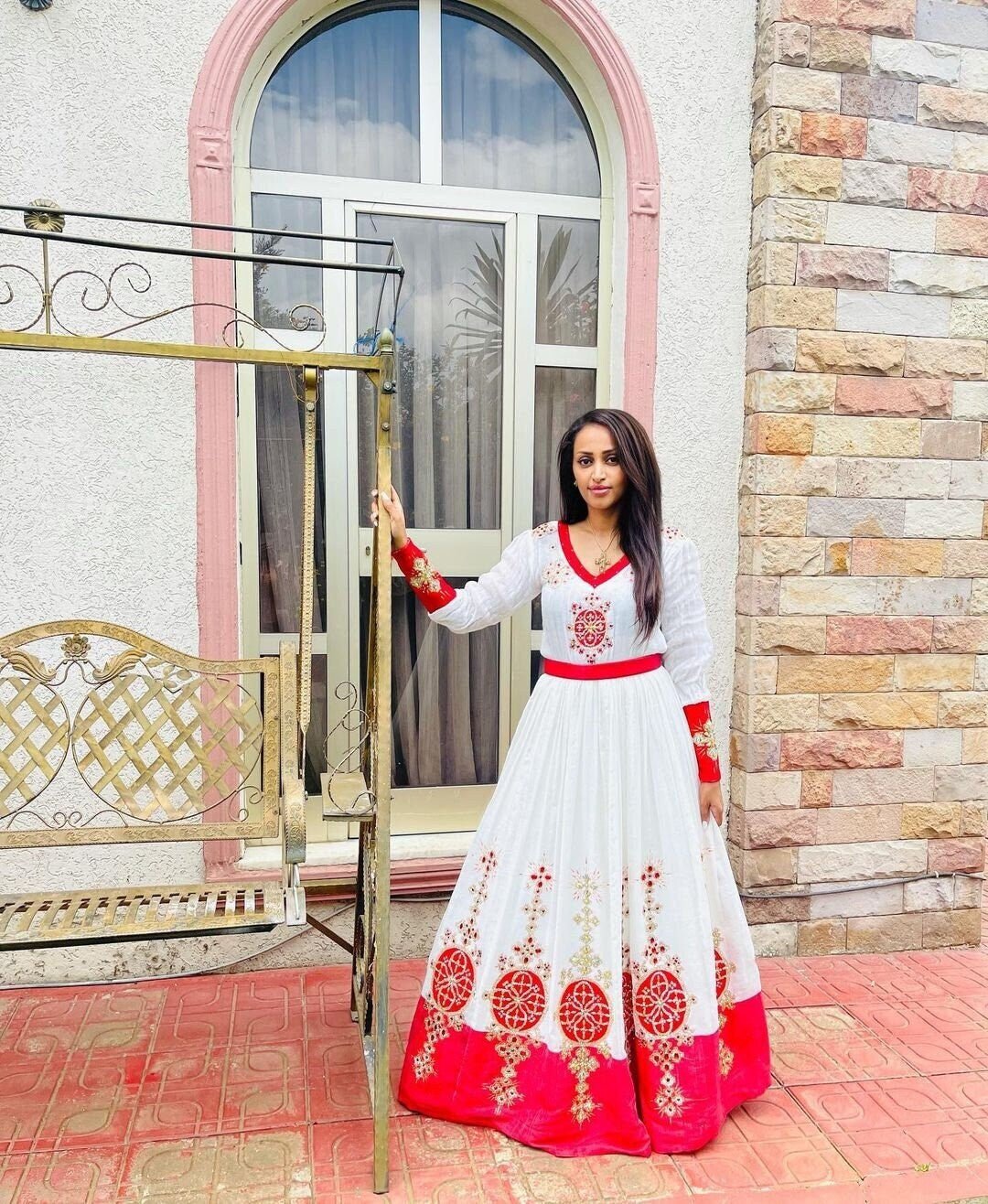 Mesmerizing Red Design Handwoven Habesha Dress Habesha Libs es0084