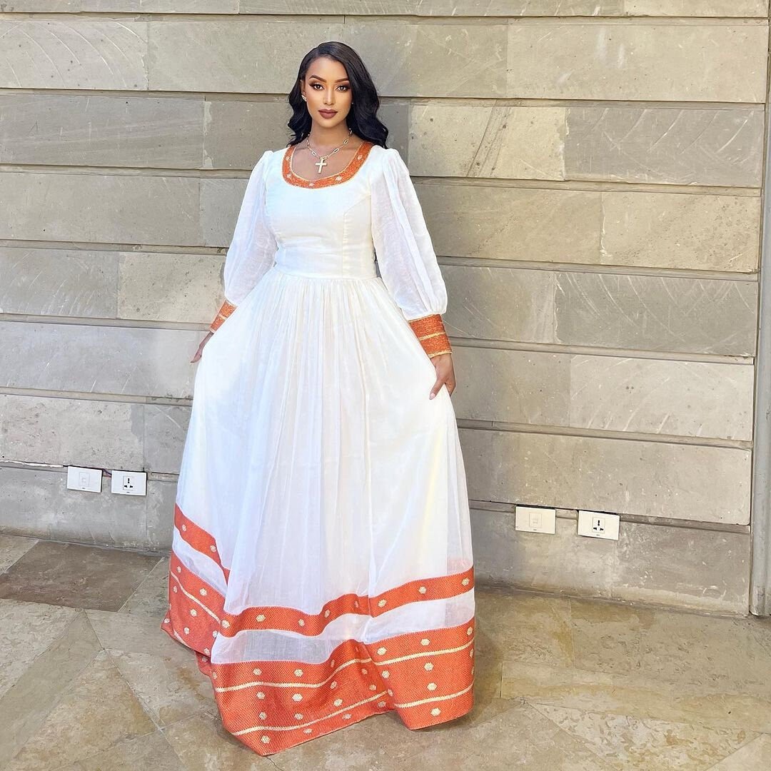 Gorgeous Orange Habesha Dress Habesha Kemis Design Habesha Libs es00134