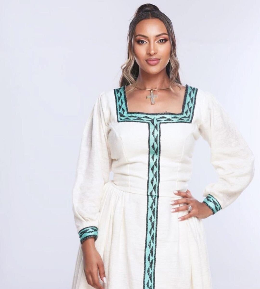 Simple Blue Design Habesha Dress in Menen Fabric Habesha Kemis Habesha Libs es00143