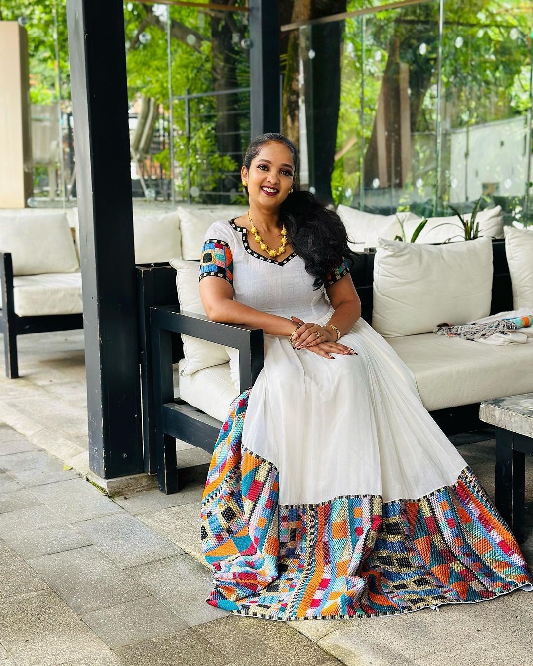 Vibrant Patterns Modern Habesha Dress with Colorful Design Habesha Kemis Habesha Libs es0072
