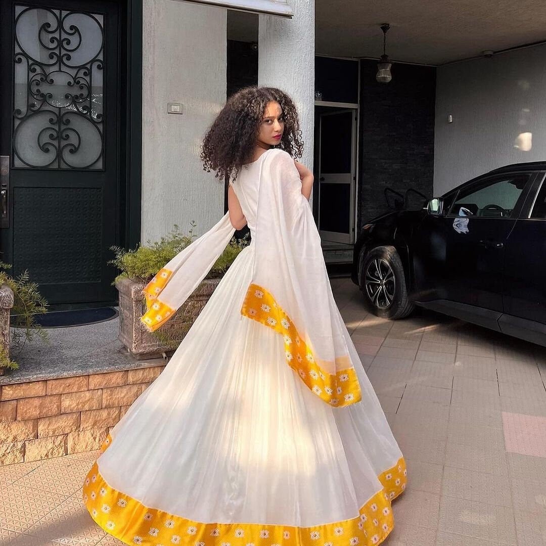Simple yellow Habesha Dress Habesha Kemis Habesha Libs es0076